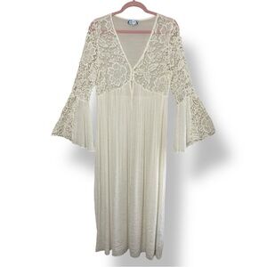J.GEE Boho Floral Lace Bell Sleeve Semi-Sheer Maxi Dress, Medium